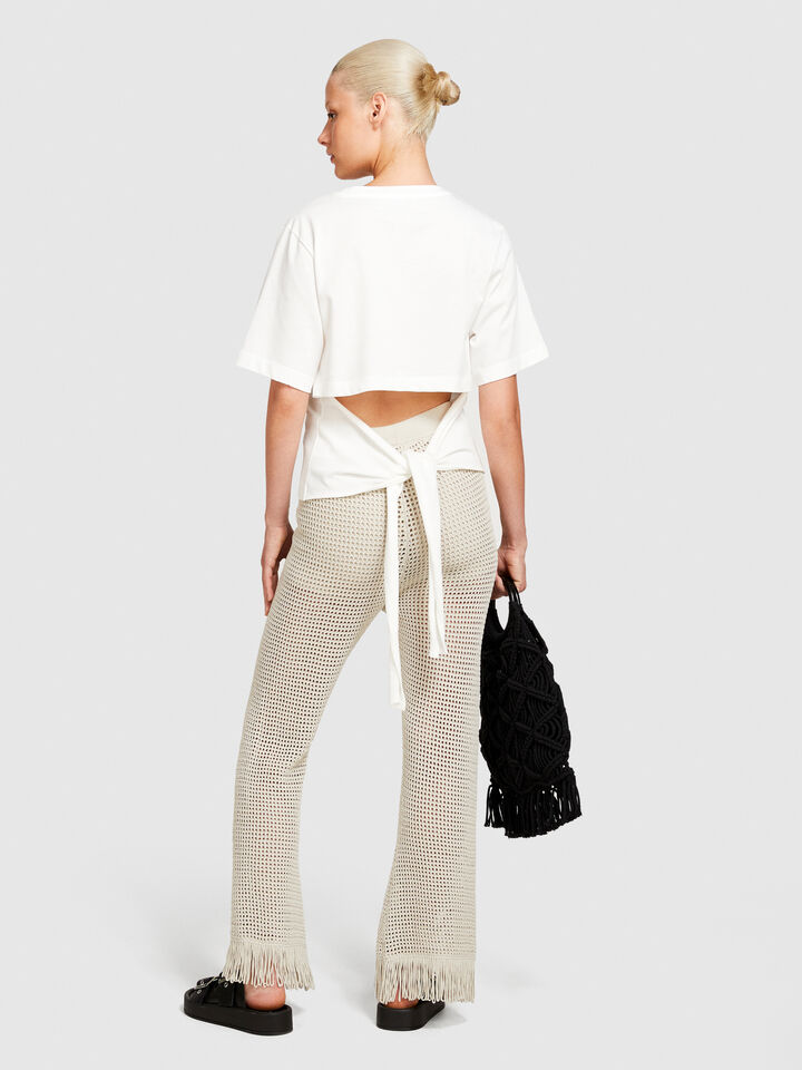 T-shirt with bow - women's short sleeve t-shirts - White | Sisley image number 3